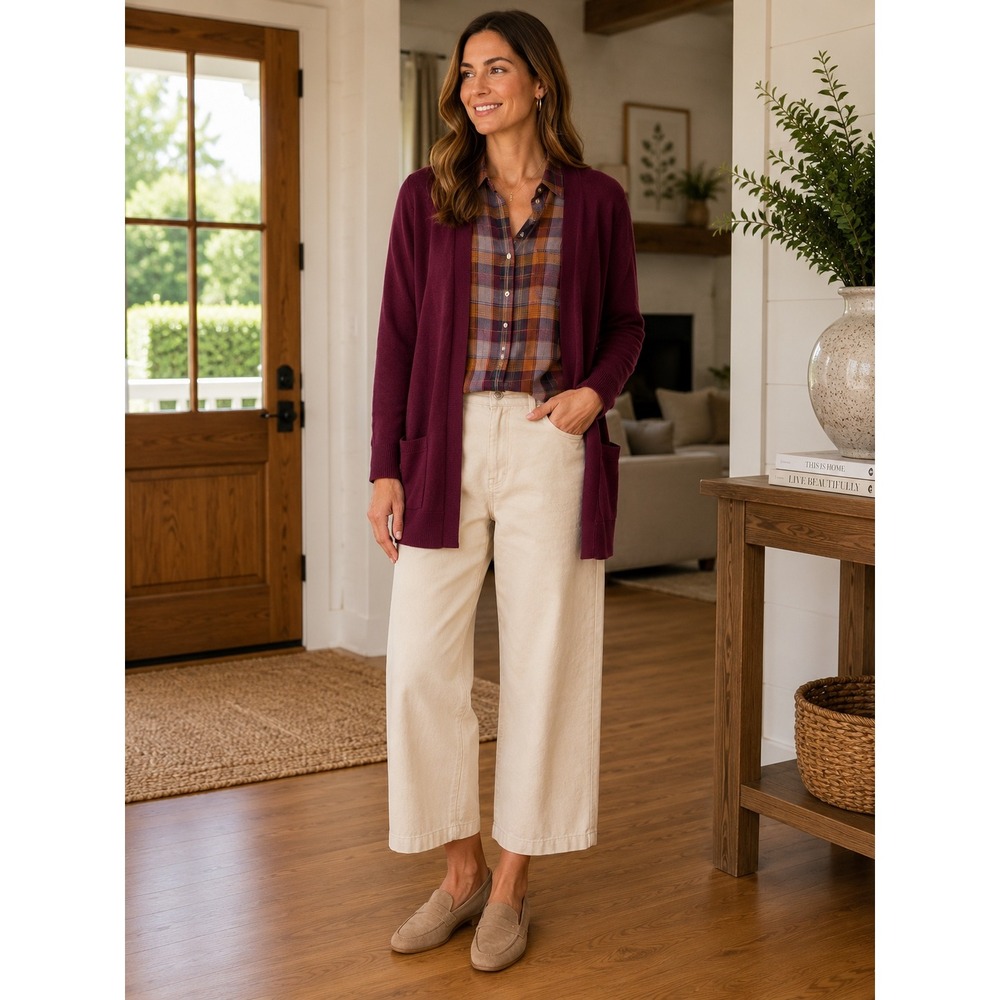 Loft Womens Burgundy Wool Blend Button Front Cardigan Sweater Pockets Size M